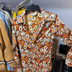 Vintage 70’s Men's Orange Geometric Shirt